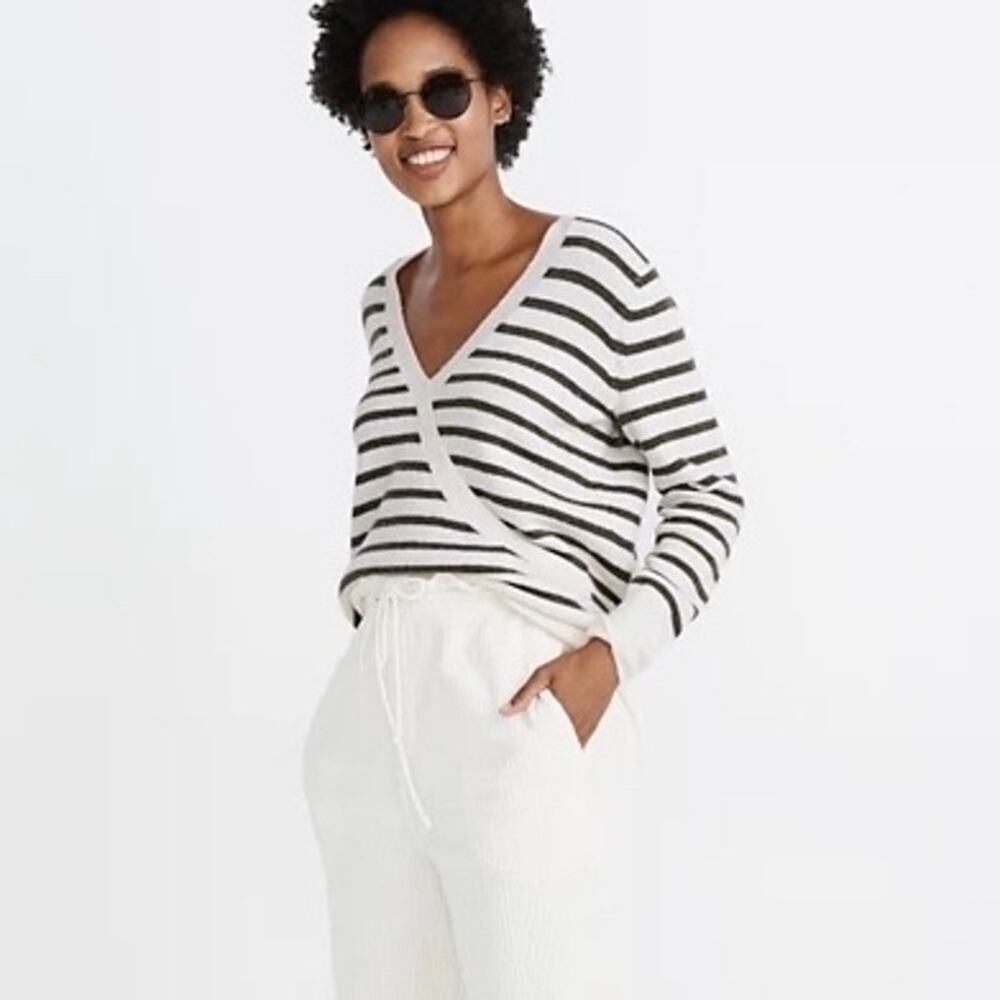 MADEWELL Wrap Front Sweater Elthorne Stripe XS